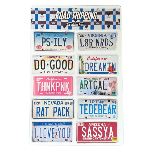 Road Trip License Plate Sticker Sheet